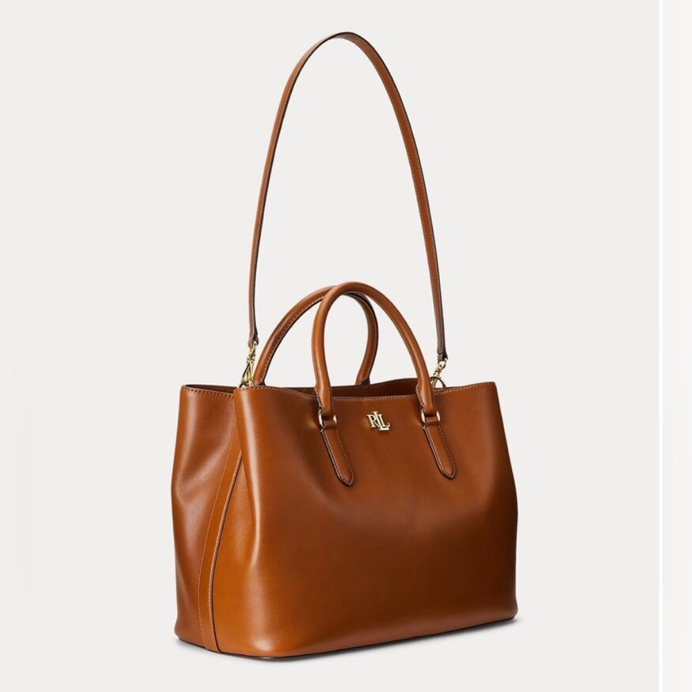 Ralph Lauren Large Marcy Leather Satchel Tan